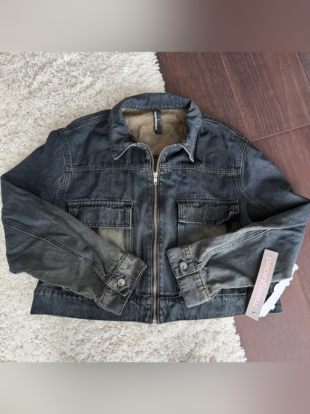 Missguided Cropped Oversized Vintage Wash Denim Jacket